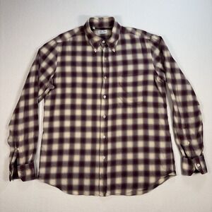Salvatore Piccolo Lightweight Flannel Shirt Men's 16 / 41 Burgundy Plaid Cotton